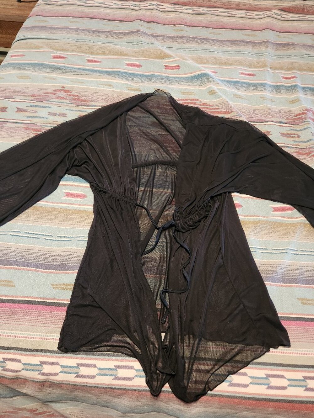 Swim Vcay Summer Beach Women's Solid Color Sheer Mesh Tie Waist Kimono